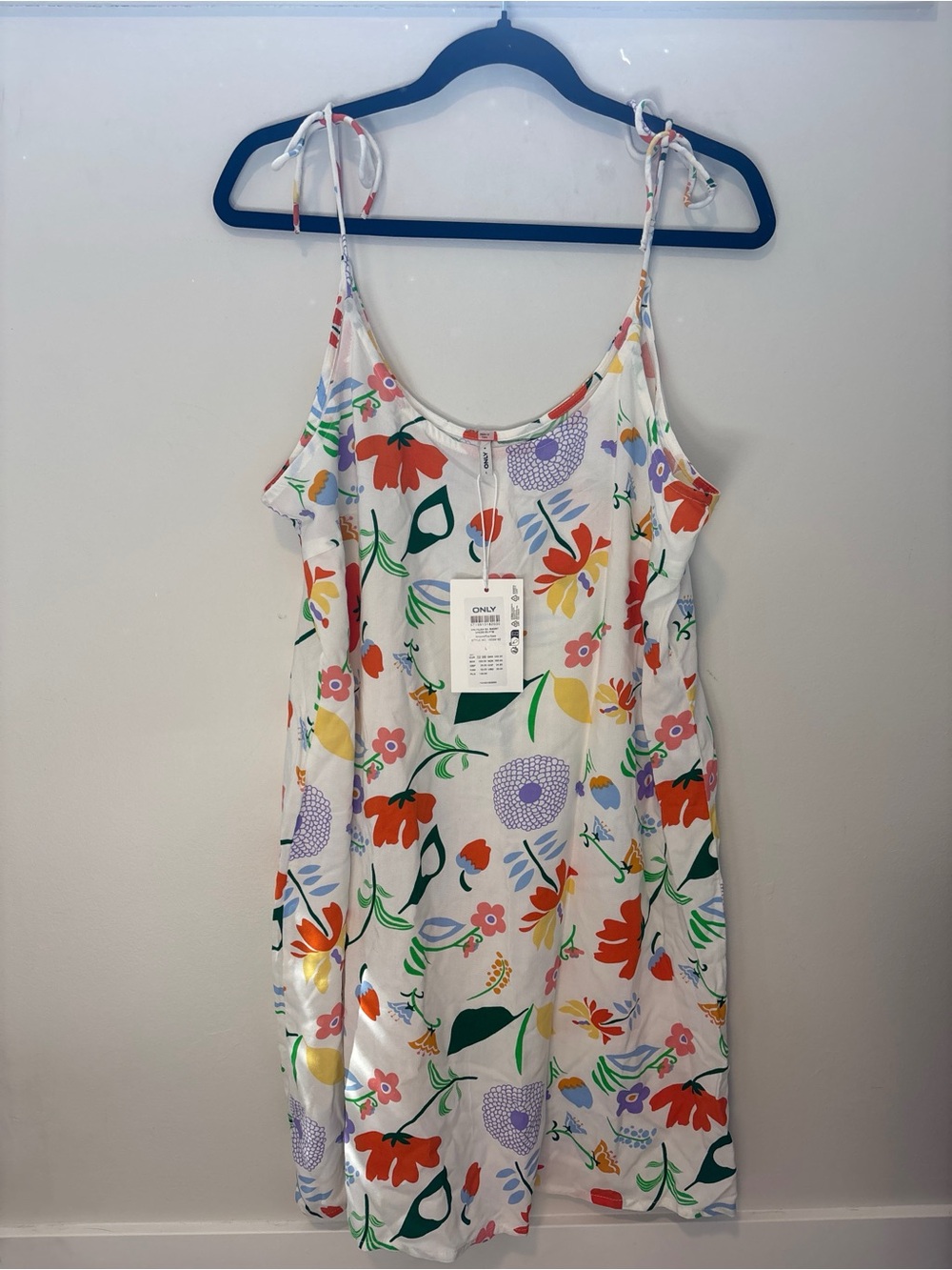 ONLY NWT Colorful Floral Tie Strap Mini Slip Dress White